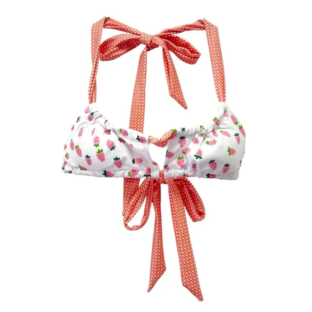 Strawberry Milk Mob Bikini Set M Top Bottom Mix Match Strawberry Print Cheeky